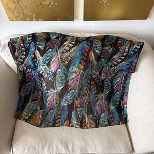 Multicolor Feather Print Cover Up/Top